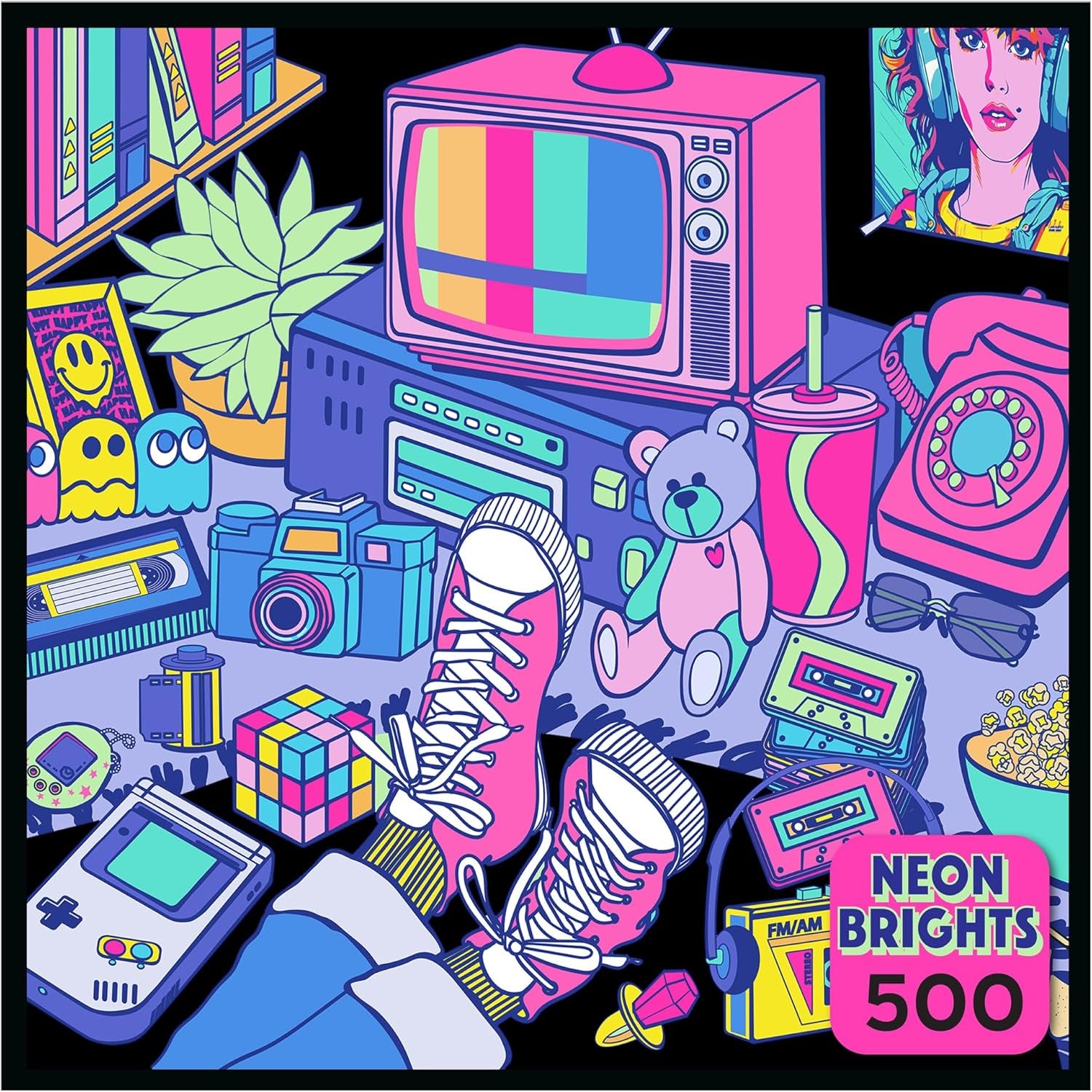 - Neon Brights - 1980S - 500 Piece Jigsaw Puzzle, Retro-Inspired, Vibrant Neon Colors, Ages 12 and Up