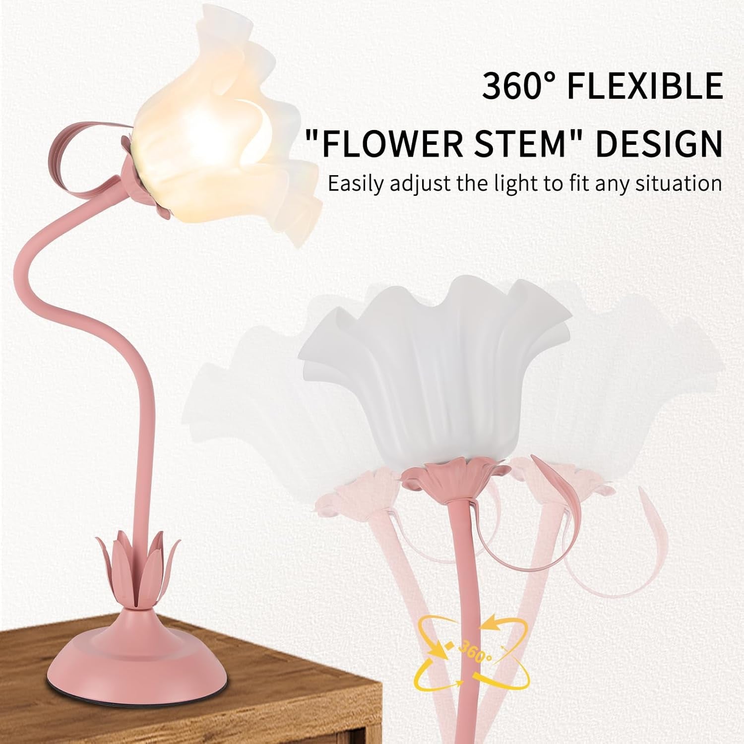 Cute Flower Desk Lamp, 3 Color Temperature Table Lamps with LED Bulb, Vintage Be
