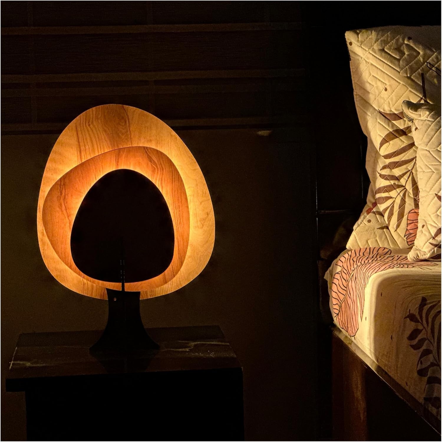 Table Lamp for Bedroom - Wooden Lamps for Living Room, Hand Made Bedside Lamps for Nightstand with E12 Socket