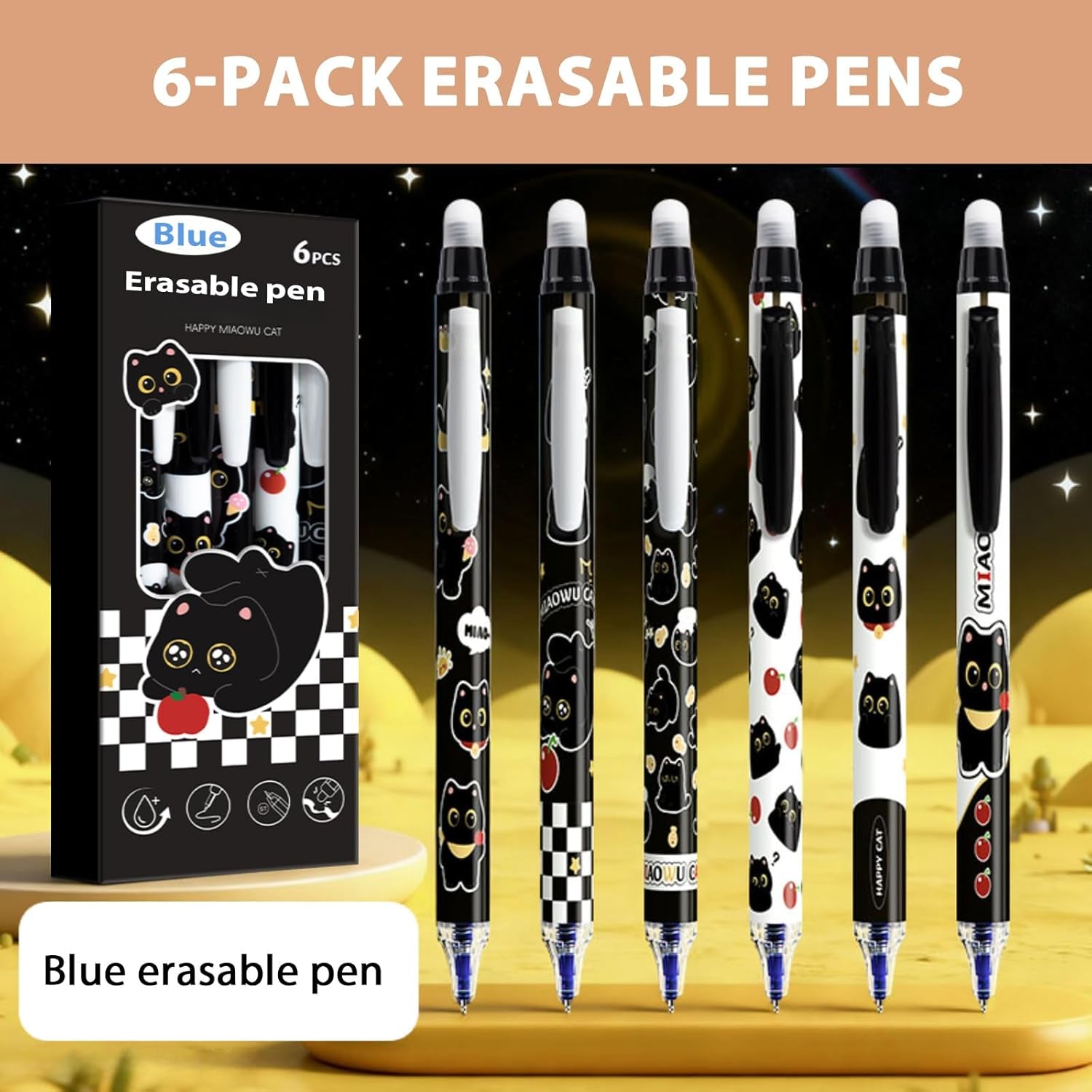 Black Cute Cat Stationery Set Cat School Supplies Including Sticky Notes,Mechanical Pencils,Eraser,Notebook,Stickers Etc Kawaii Birthday Gifts Classroom Rewards (Black Cute Cat)