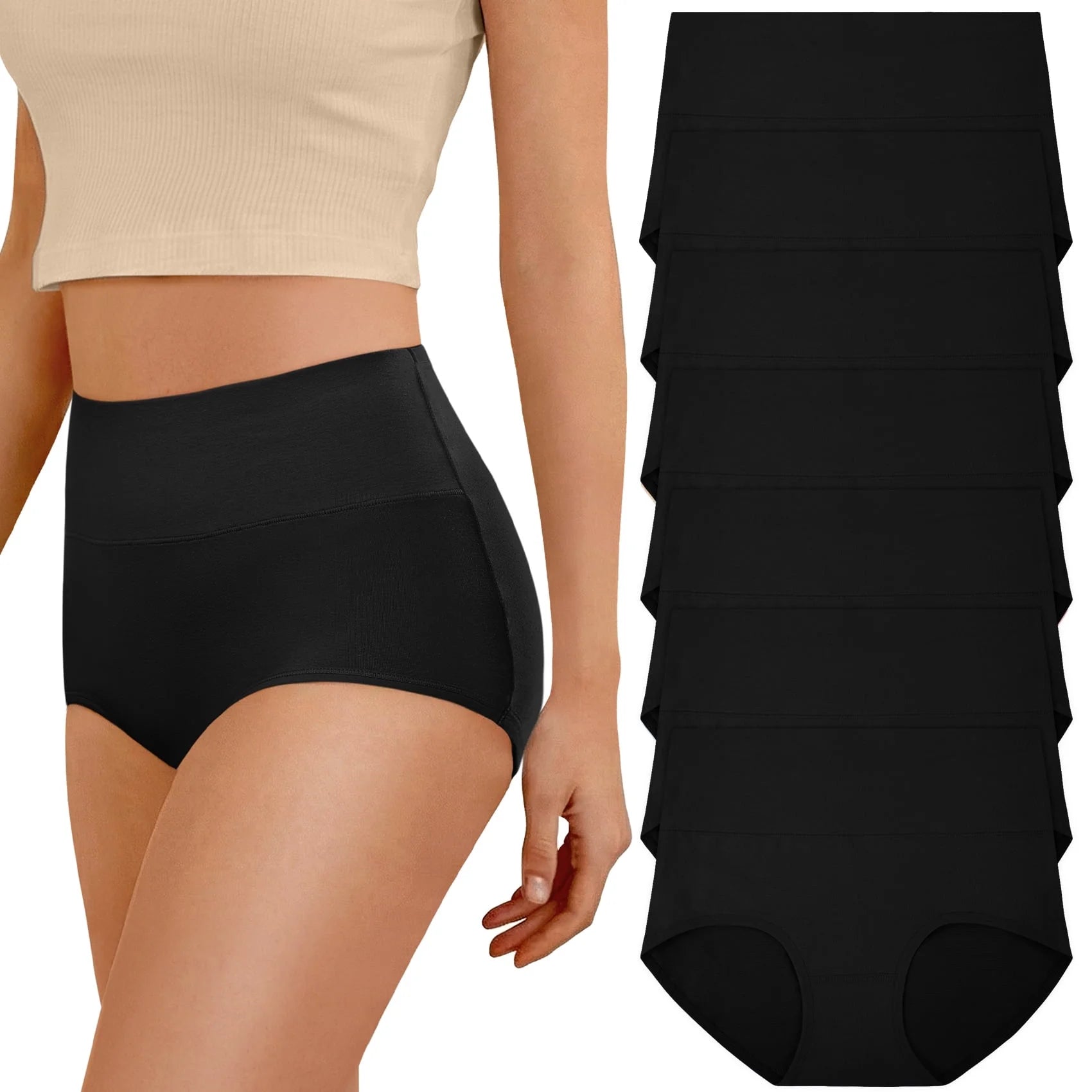 7 Pack Cotton Underwear for Women High Waisted Full Coverage Womens Panties Stretch Soft Ladies Underwear, S-2XL