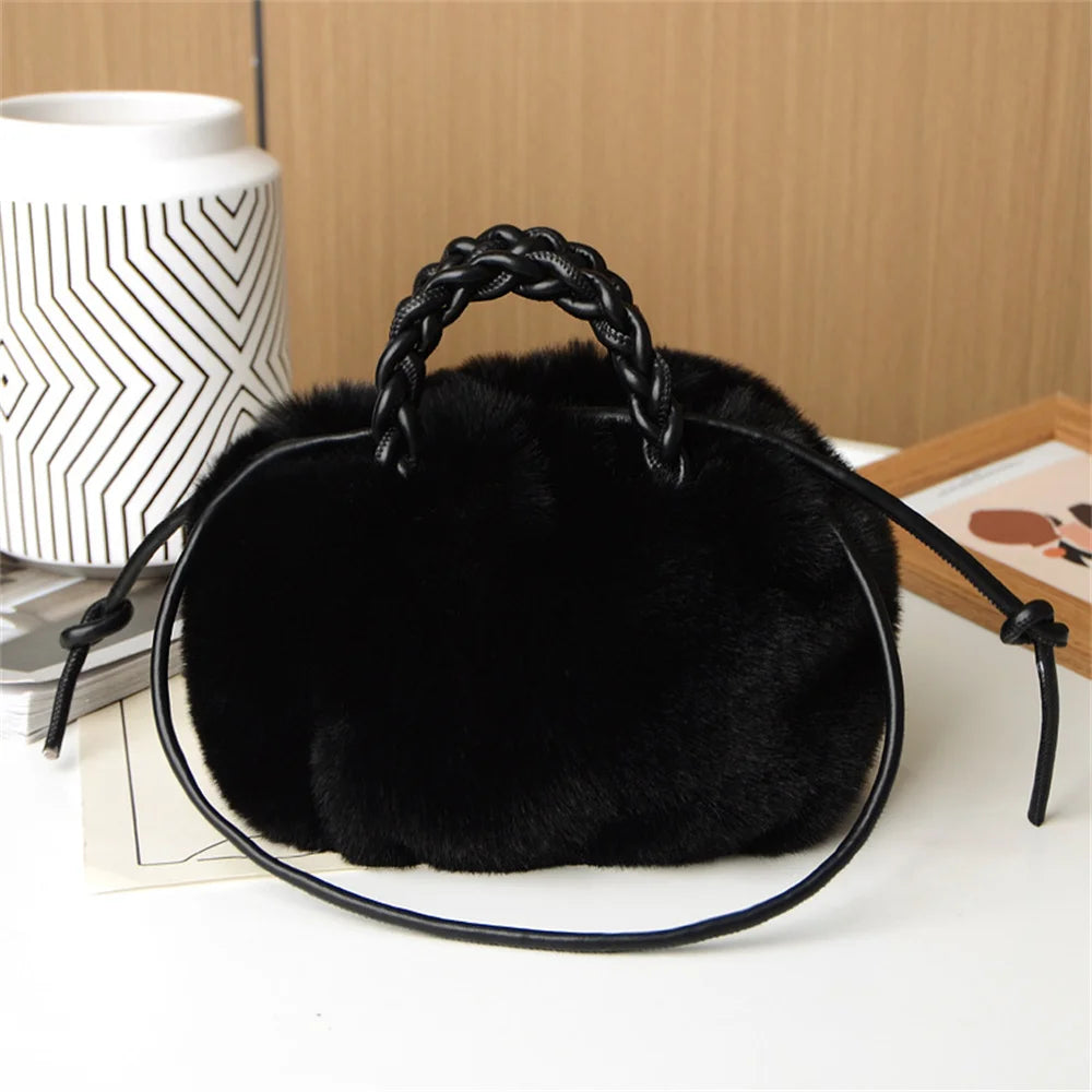 Women'S Crossbody Pumpkin Plush Bag Cute Tote Bags Autumn Winter Fashion Solid Color Handbag Travel Shoulder Bags