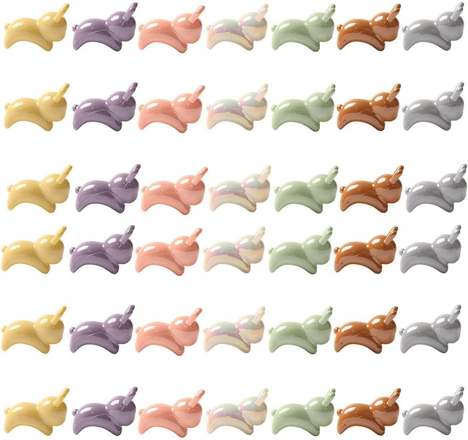 42Pcs Pastel-Coated Acrylic Bunny Charms, 0.9Inch Glossy Rabbit Beads Assorted Colors for DIY Jewelry, Keychains, Phone Straps & Hair Accessories