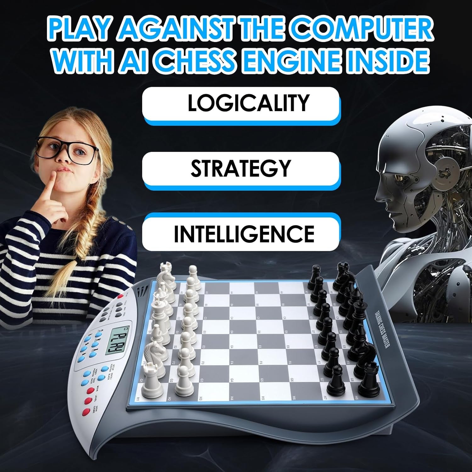 Electronic Chess Set with Voice Teaching System, Magnetic Computer Chess Game, Great Partner for Beginners & Improving Players, Electronic Chess Board Grows Your Chess Skills