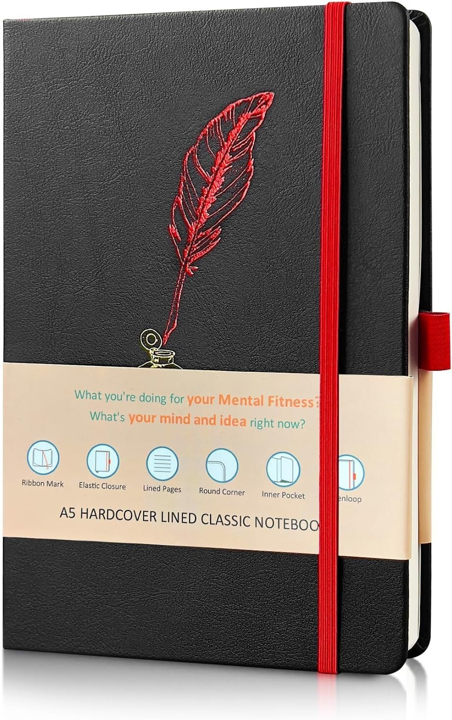 Lined Black Journal Notebook for Writing, 192 Pages, A5 Hardcover Notebooks For
