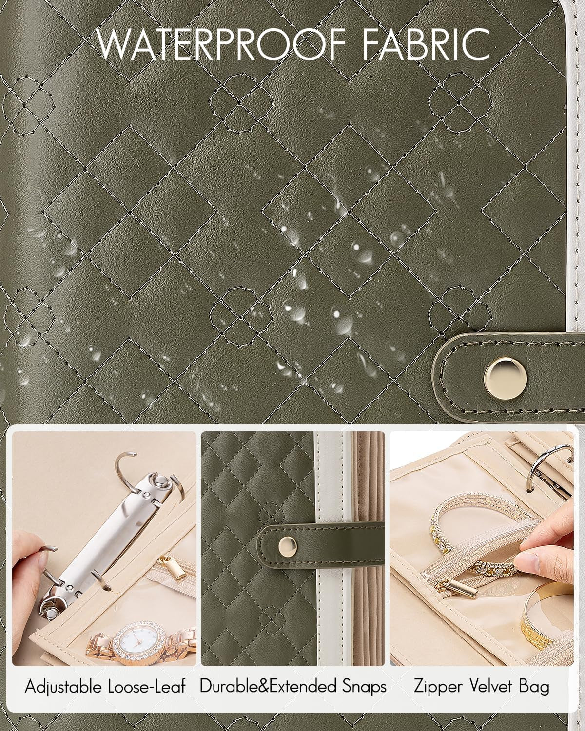 Travel Jewelry Organizer Case,Mom Gifts from Daughter,Jewelry Storage Book Ring Binder with Clear Zipper Velvet Jewelry Pouch Bag,Travel Essentials for Rings,Necklace,Earrings-Olive Green