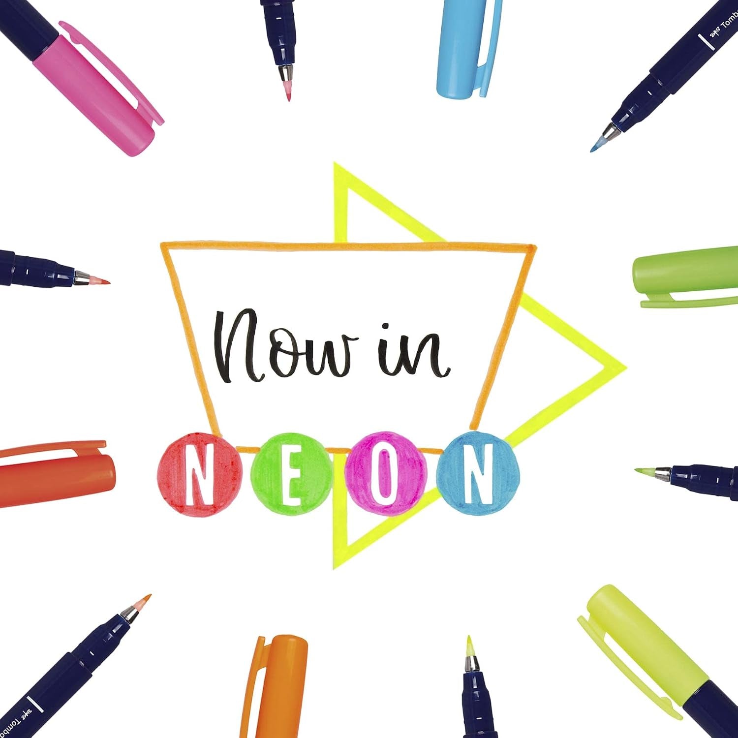 56437 Fudenosuke Neon Brush Pen, 6-Pack. Hard Tip Fudenosuke Brush Pens in Assorted Neon Colors for Calligraphy and Art Drawings