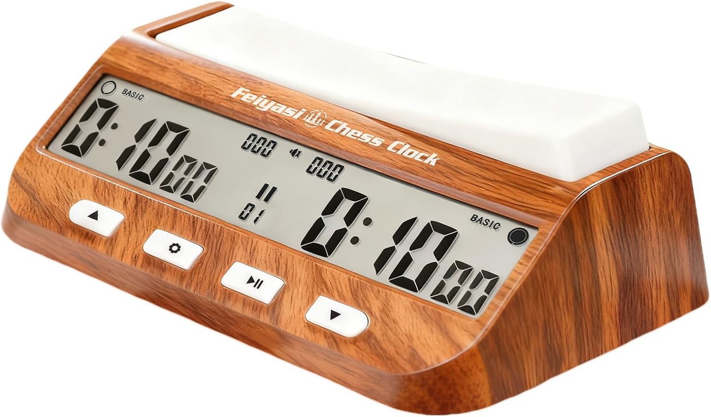 Chess Clock, Competition Specific Chess Timer, Portable Digital Electronic Large Screen Chess Clock,Suitable for Timers in Chess, Go, Checkers, and Other Board Games (Wood Grain Color)
