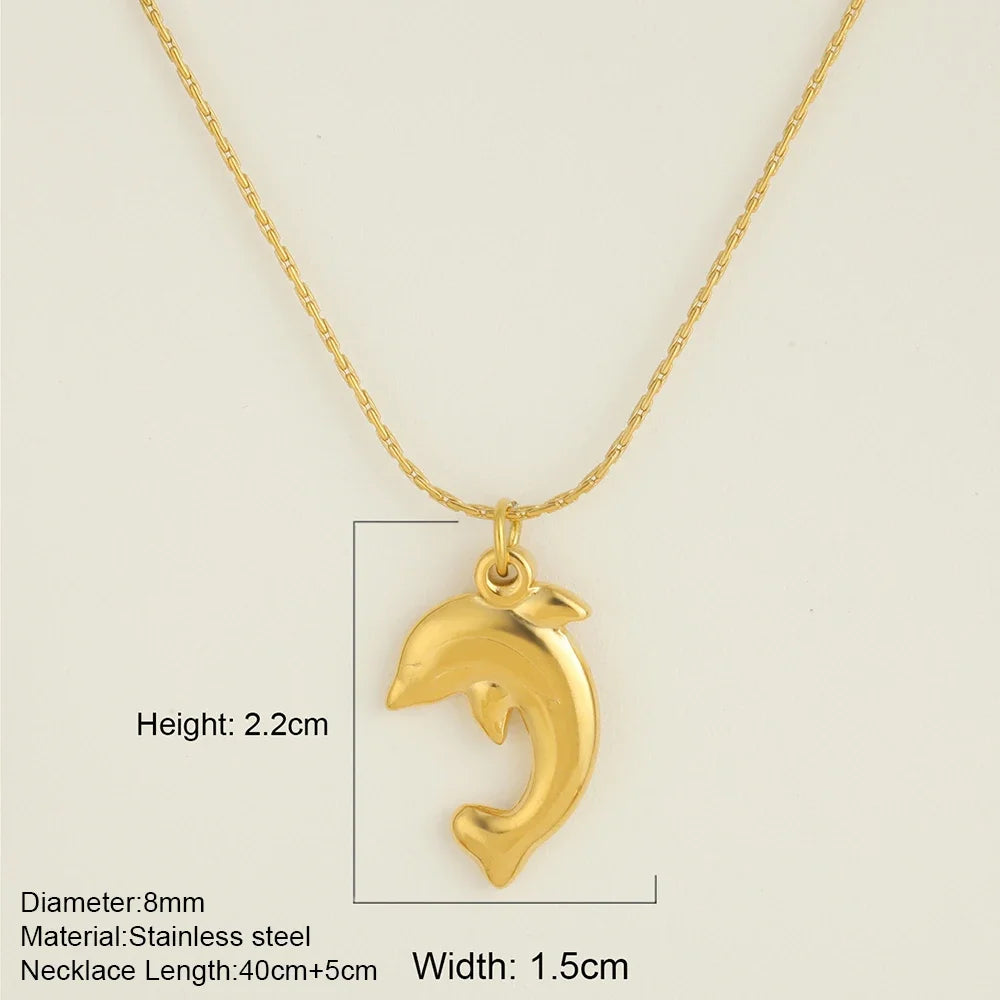 Ocean Series Golden Choker Stainless Steel Pendant Necklace for Women Shell Starfish Pendants Women'S Chunky Jewelry Accessories