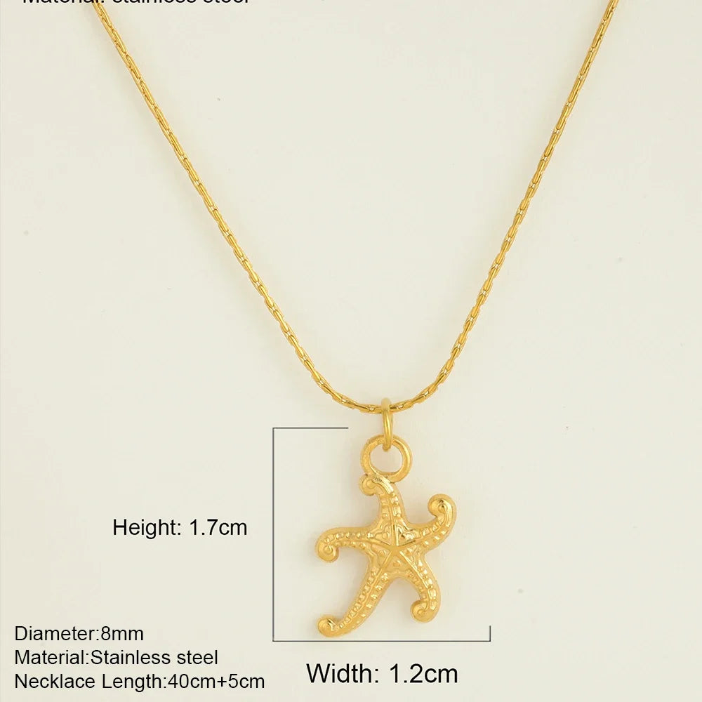 Ocean Series Golden Choker Stainless Steel Pendant Necklace for Women Shell Starfish Pendants Women'S Chunky Jewelry Accessories