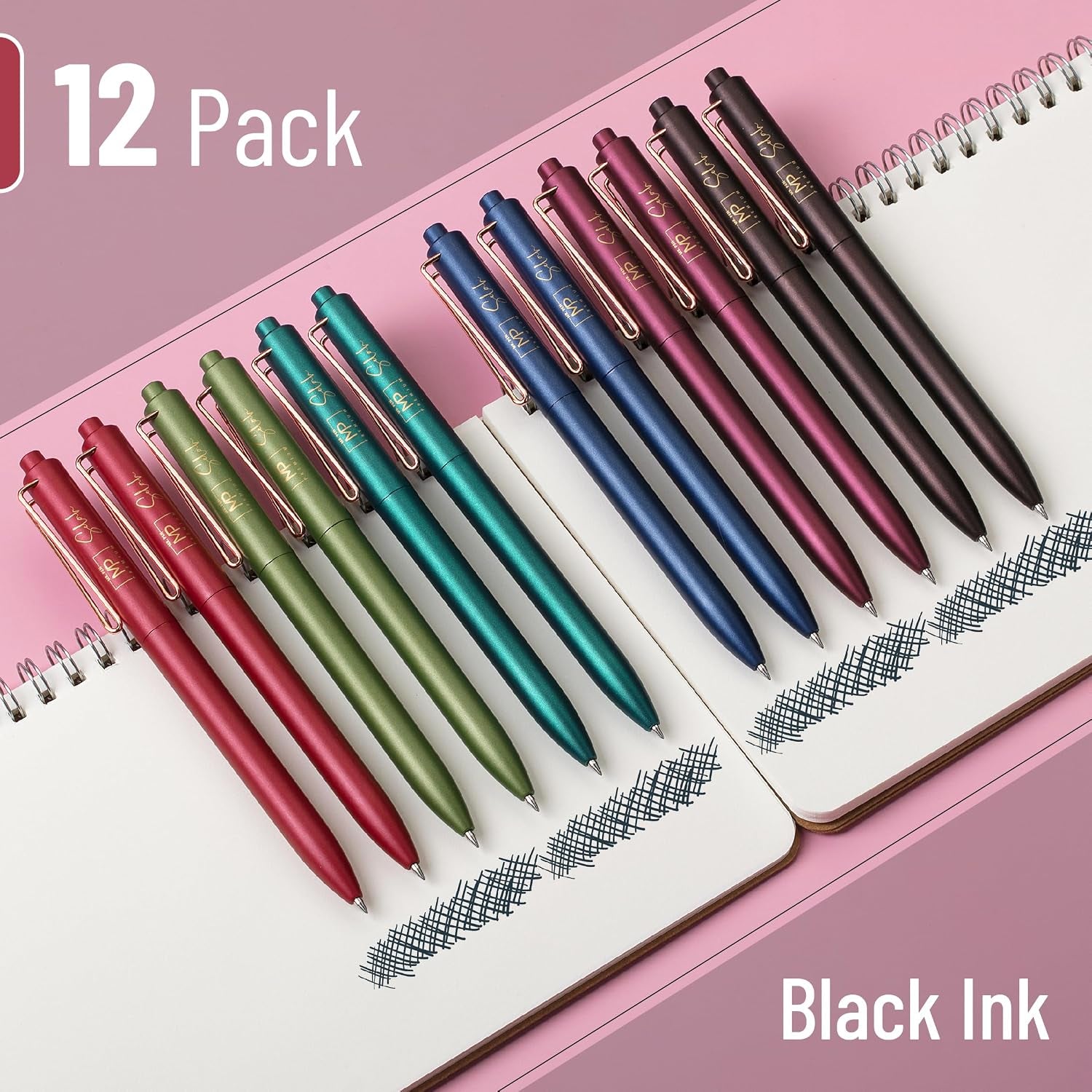 - Retractable Gel Pens, 12 Pack, Black Ink | Metallic Dark Vintage Barrels, Fine Point 0.5 Mm, Fast Dry, Smooth Writing, Cute Pens for Drawing