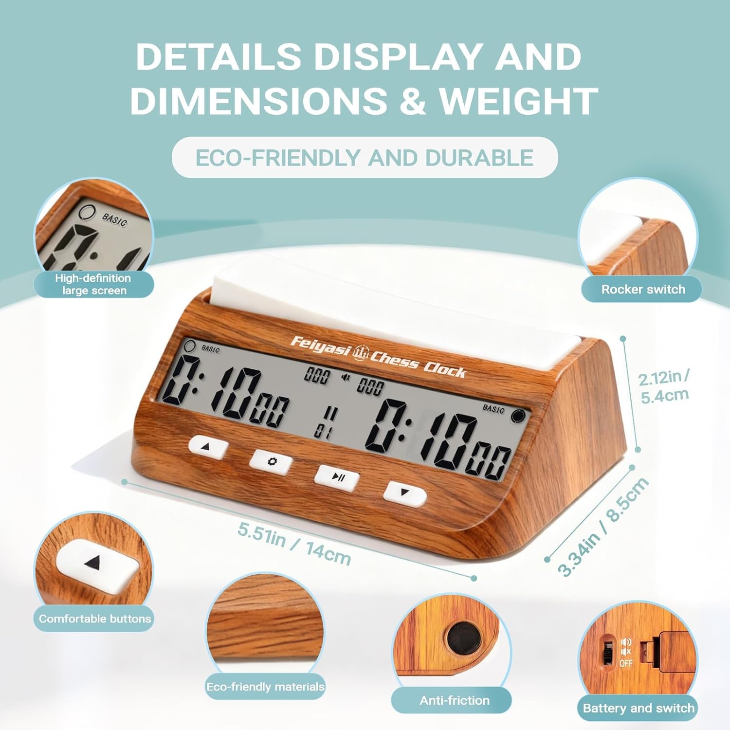 Chess Clock, Competition Specific Chess Timer, Portable Digital Electronic Large Screen Chess Clock,Suitable for Timers in Chess, Go, Checkers, and Other Board Games (Wood Grain Color)