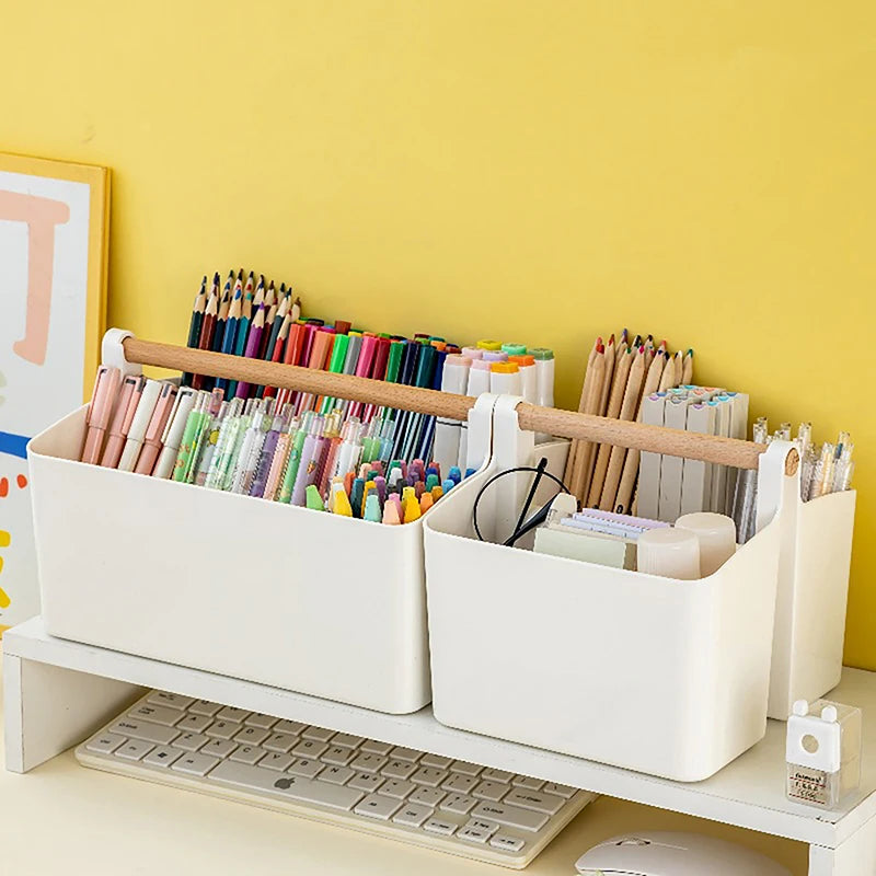 1Pc Multifunctional Storage Holder School Office Portable Pen Holder Storage Box Large Capacity Desktop Sundries Storage Basket