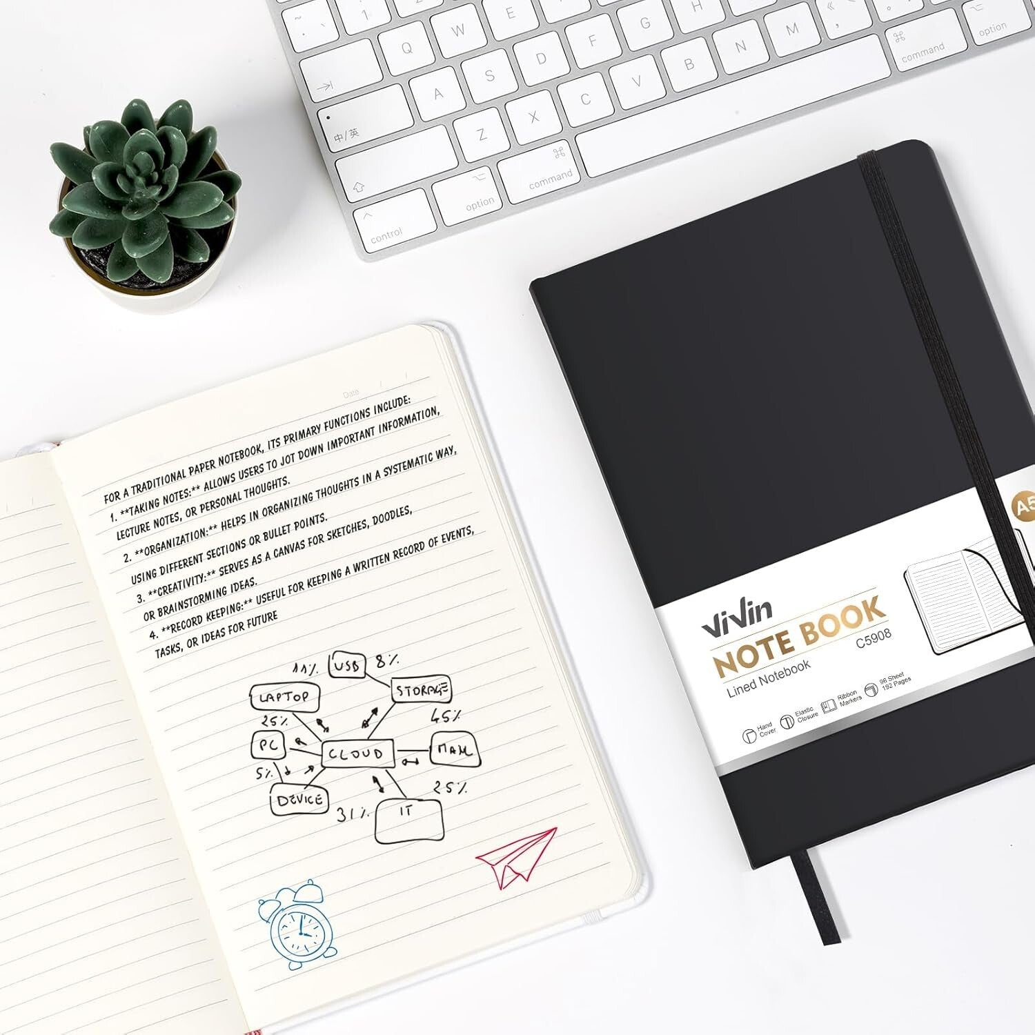Lined Black Journal Notebook for Writing, 192 Pages, A5 Hardcover Notebooks For