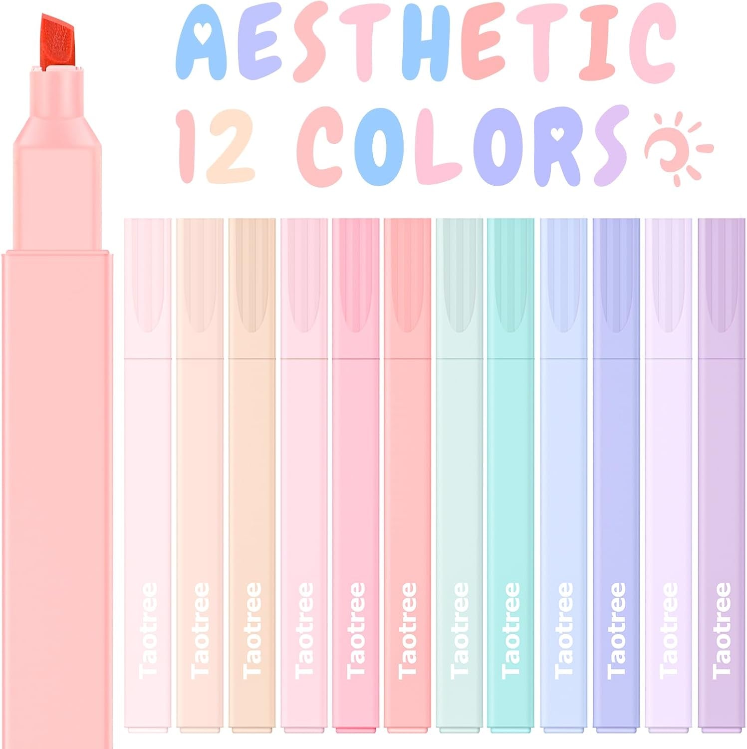 12Pcs Aesthetic Cute Highlighters Assorted Colors, Back to School | Bible Highlighters and Pens No Bleed, Chisel Tip Pastel Markers Pens for Journaling, School Supplies, Office Desk Accessories