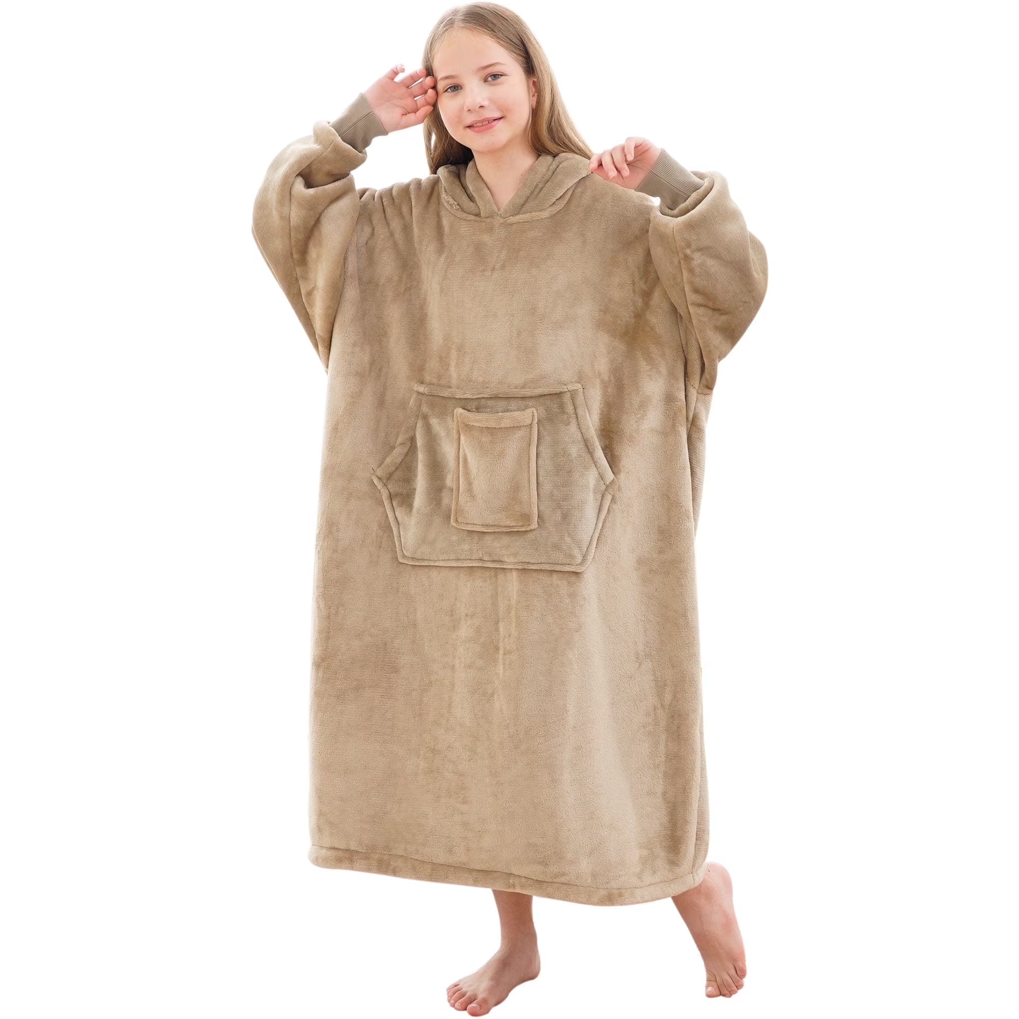Oversized Wearable Blanket Hoodie Sweatshirt for Unisex Boy and Girl-Blue