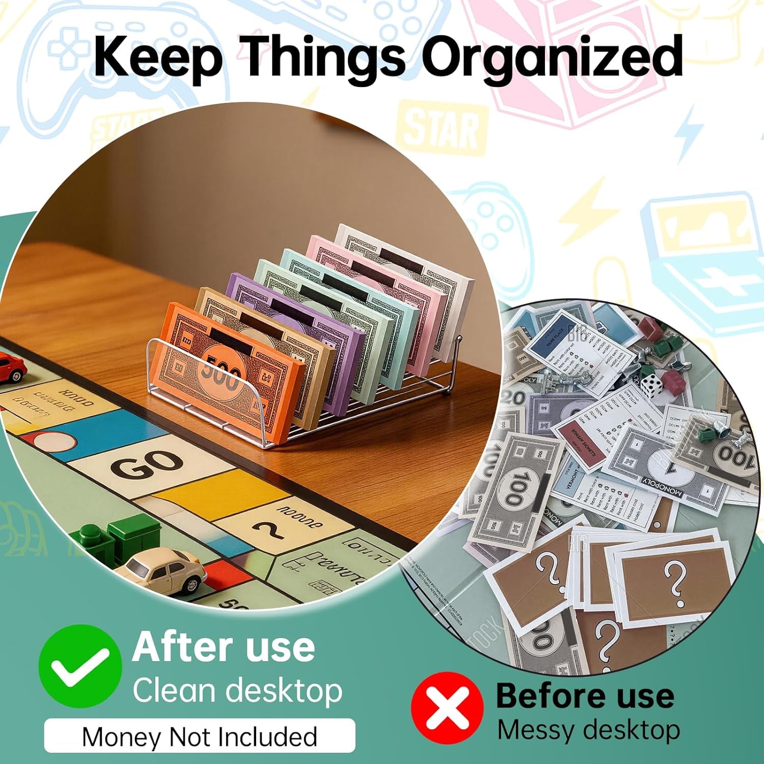 Money Tray Compatible with Monopoly-7 Slots,Clear Acrylic Money Organizer, Banker Tray Compatible with Monopoly Accessories(2Pack,Trays Only)