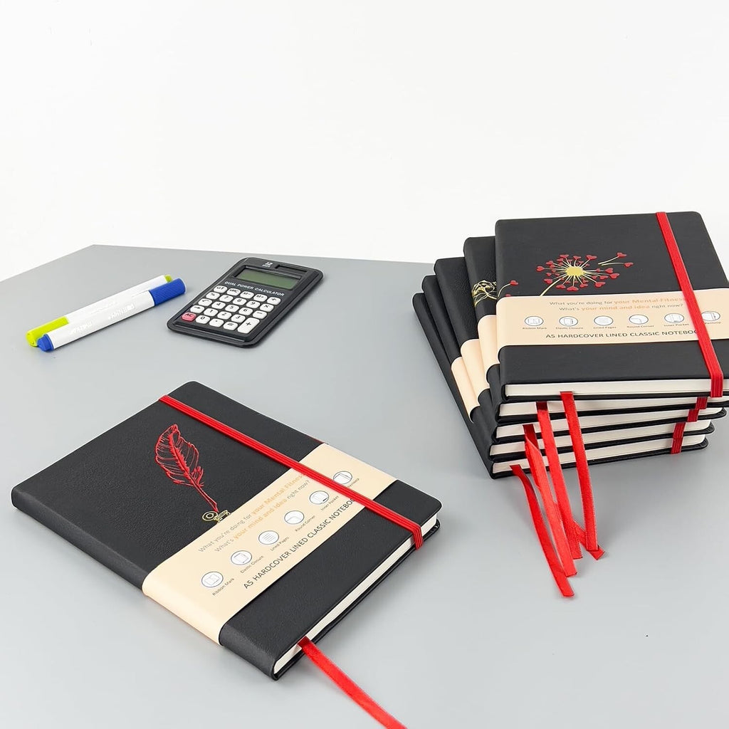 Lined Black Journal Notebook for Writing, 192 Pages, A5 Hardcover Notebooks For