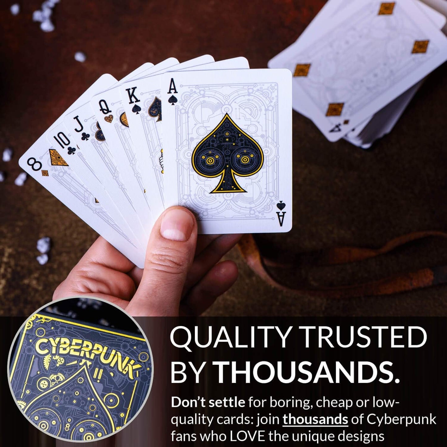 Cyberpunk Gold Playing Cards, Cardistry Decks, White Deck of Playing Cards for Kids & Adults, Cool Playing Cards with Card Game E-Book, Unique Playing Cards for Poker, Cyberpunk Cards