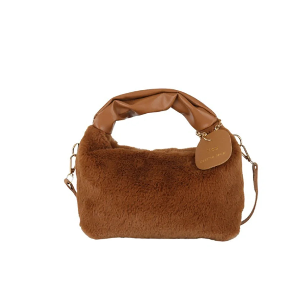 Women'S Crossbody Pumpkin Plush Bag Cute Tote Bags Autumn Winter Fashion Solid Color Handbag Travel Shoulder Bags