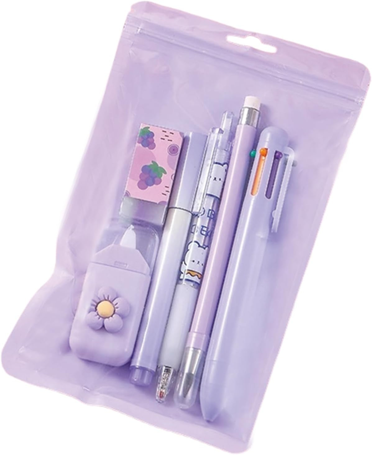 6 Pcs Cute Purple Stationery Set for Women Back to School Supplies Office Supplies Including Gel Ink Pens 6-In-1 Ballpoint Pens Pencil Eraser (Purple)