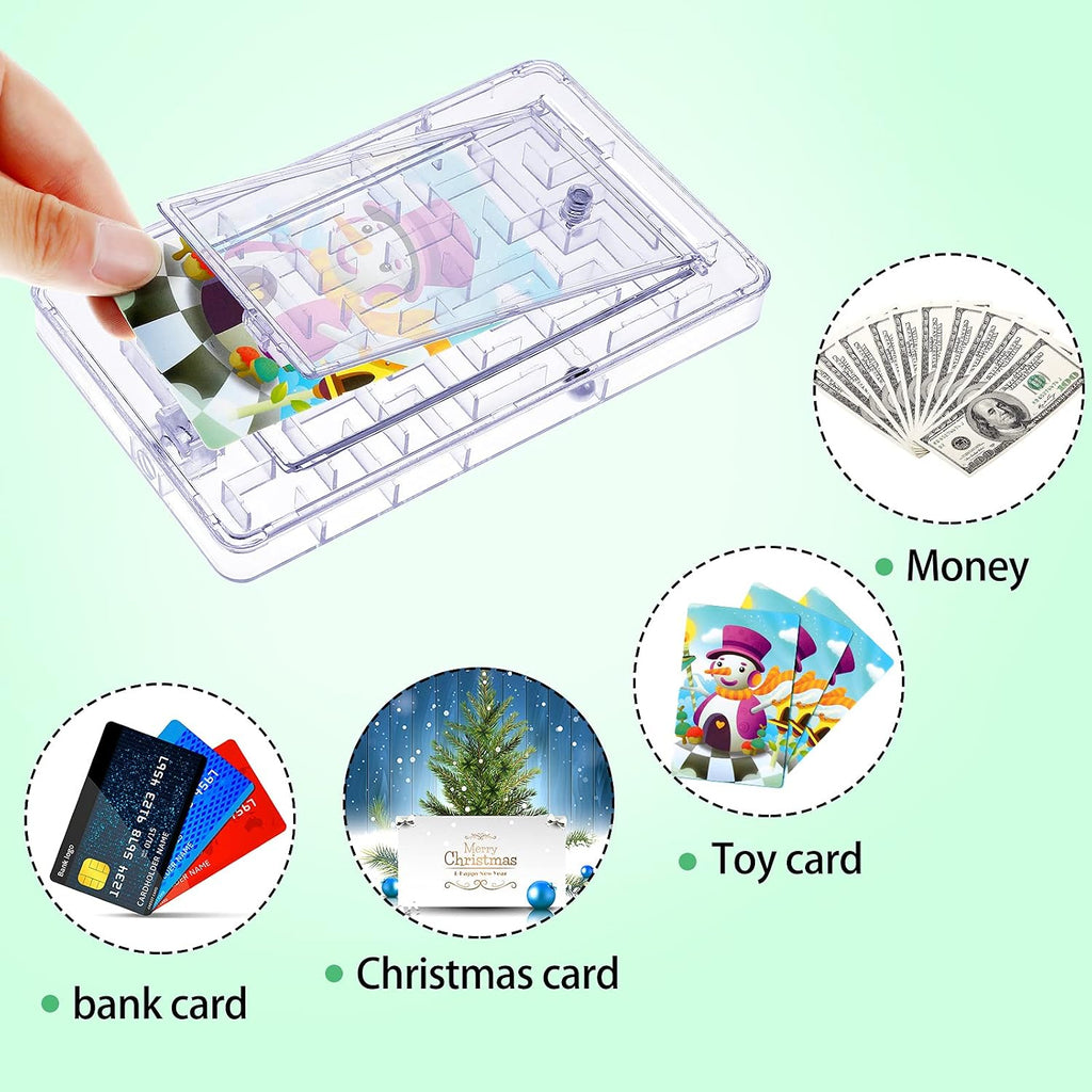 2-Piece Maze Puzzle Present Box - Plastic Card Holder, Intellectual Pinball Machine Game - Fun & Challenging for Teens & Adults (Clear, Pink)