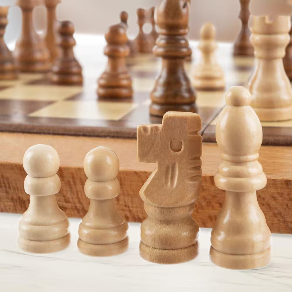 3-In-1 Deluxe Wooden Chess, Backgammon and Chess Set