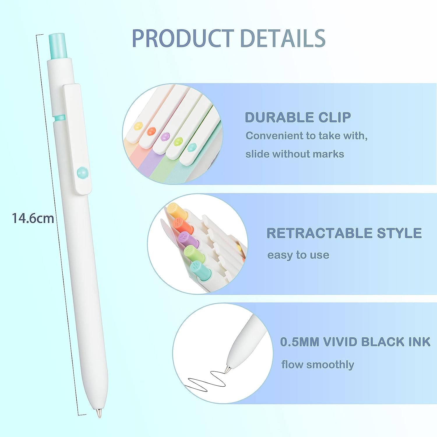 5 PCS Gel Pens Quick Dry Ink Pens Black Ink 0.5Mm Fine Point Premium Retractable Ballpoint Pens Retro Style
