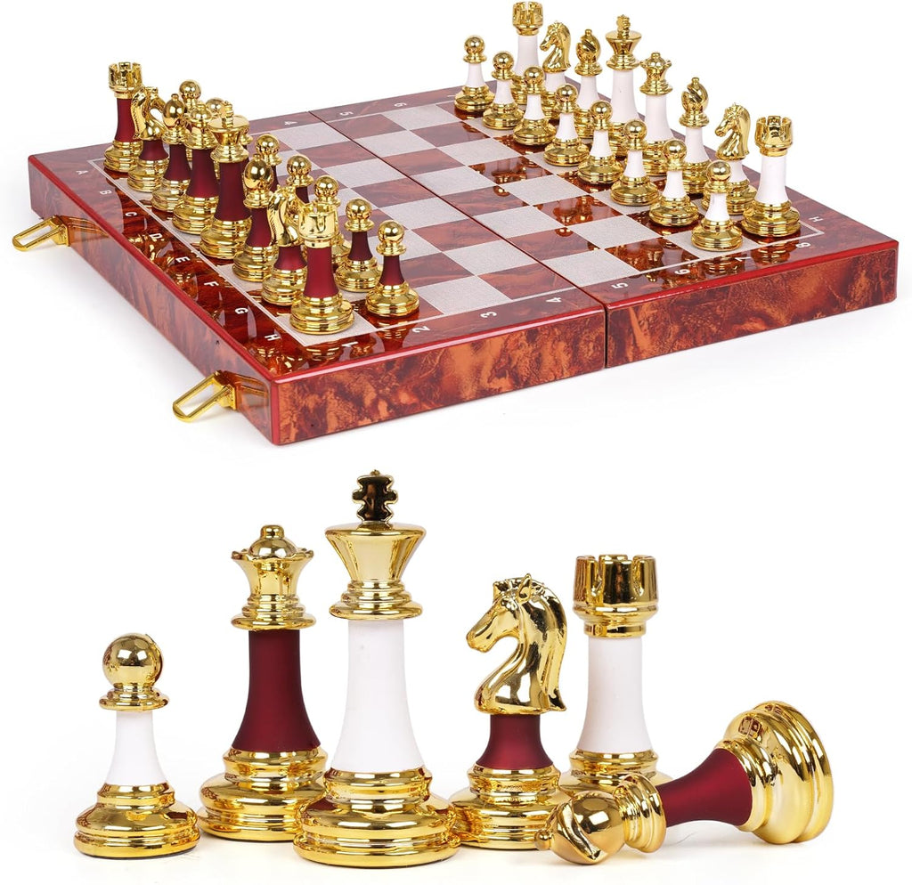 15 Inch Chess Set with Weighted Acrylic Chess Pieces – Tournament Size 3.5” King – Elegant Folding Chess Board for Adults and Kids, Professional Family Chess Board Game Set for Home, Office & Gift
