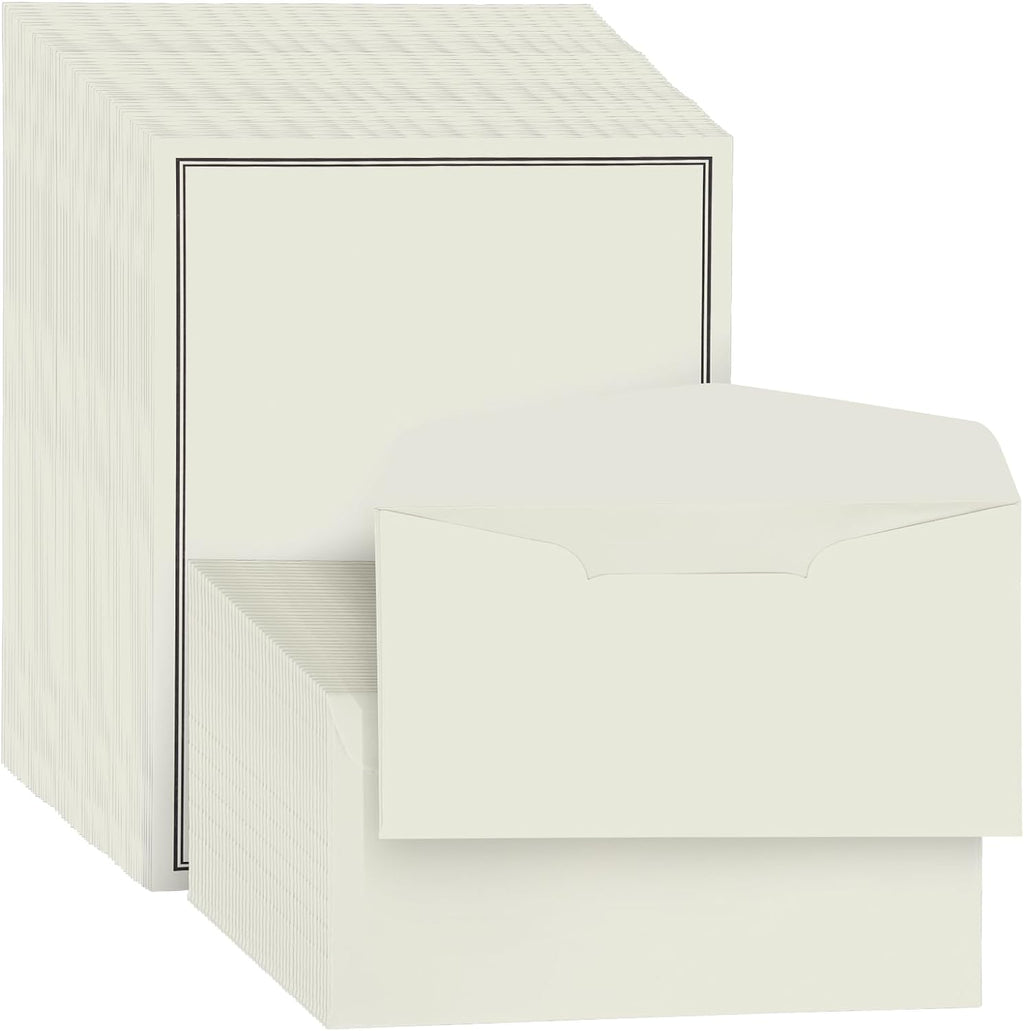 72 Pieces Stationery Set with Envelopes (48 Paper Sheets + 24 Envelopes) for Letter Writing, Black Border Design Stationery Paper Sheets and Envelope