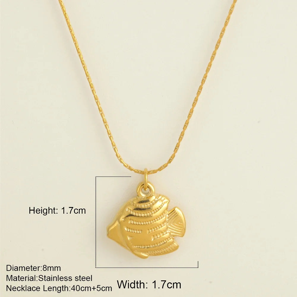 Ocean Series Golden Choker Stainless Steel Pendant Necklace for Women Shell Starfish Pendants Women'S Chunky Jewelry Accessories