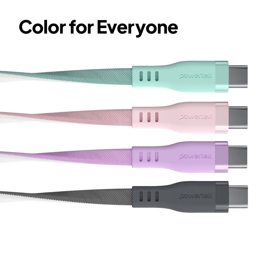 Powertek USB-A to USB-C Two-Tone Pastel Fast Charge Cable, 6 Ft, Pink