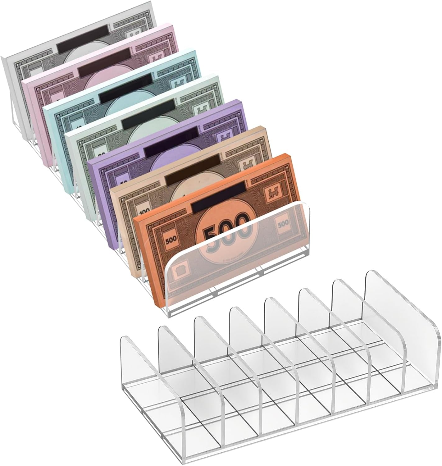Money Tray Compatible with Monopoly-7 Slots,Clear Acrylic Money Organizer, Banker Tray Compatible with Monopoly Accessories(2Pack,Trays Only)