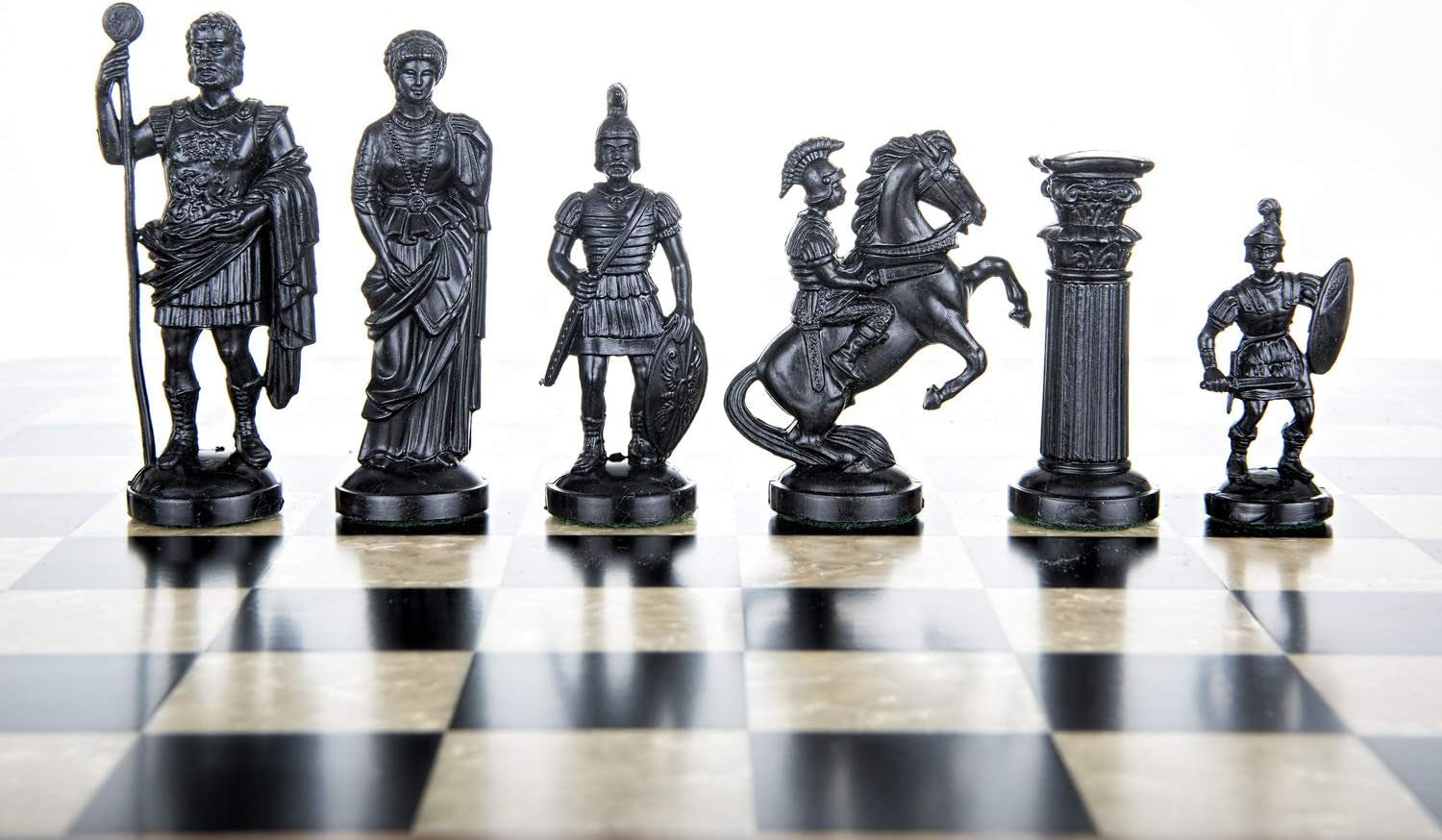 Roman Chess Set - Vinyl Chess Board Black/White- Size 17,3" + Roman Chess Pieces 3,75" Black/White