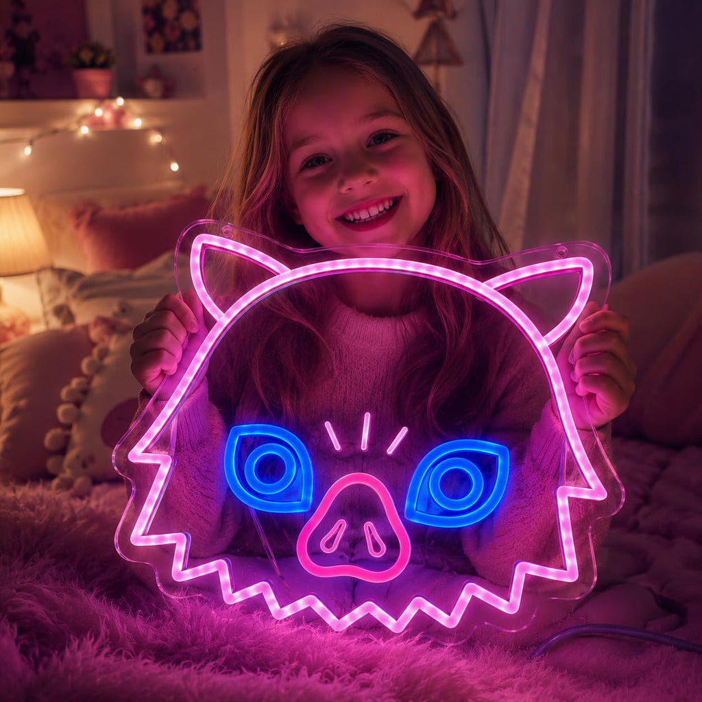Anime Neon Sign for Wall Decor, 14.1 X 11.8 Inches, Demon LED Lights with USB Powered, Dimmable LED Neon Light for Bedroom, Game Room, Otaku Decor