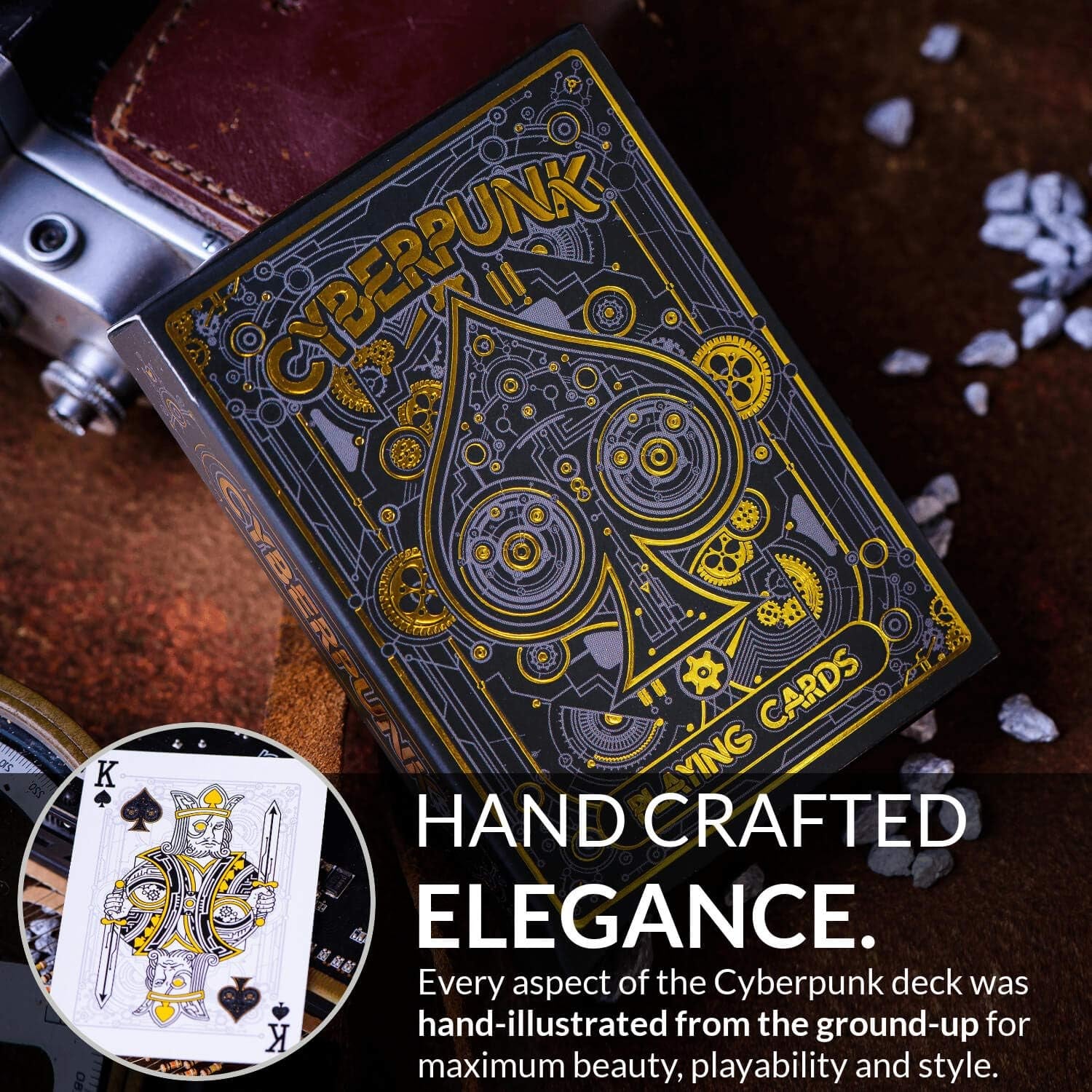 Cyberpunk Gold Playing Cards, Cardistry Decks, White Deck of Playing Cards for Kids & Adults, Cool Playing Cards with Card Game E-Book, Unique Playing Cards for Poker, Cyberpunk Cards