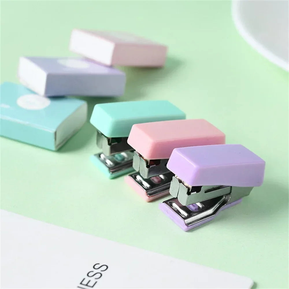 Cute Mini Stapler Morandi Color Metal Stapler Set with 500Pcs 10# Staples Binding Tools Cute Stationery School Office Supplies
