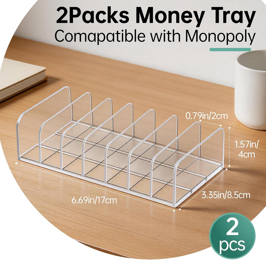 Money Tray Compatible with Monopoly-7 Slots,Clear Acrylic Money Organizer, Banker Tray Compatible with Monopoly Accessories(2Pack,Trays Only)
