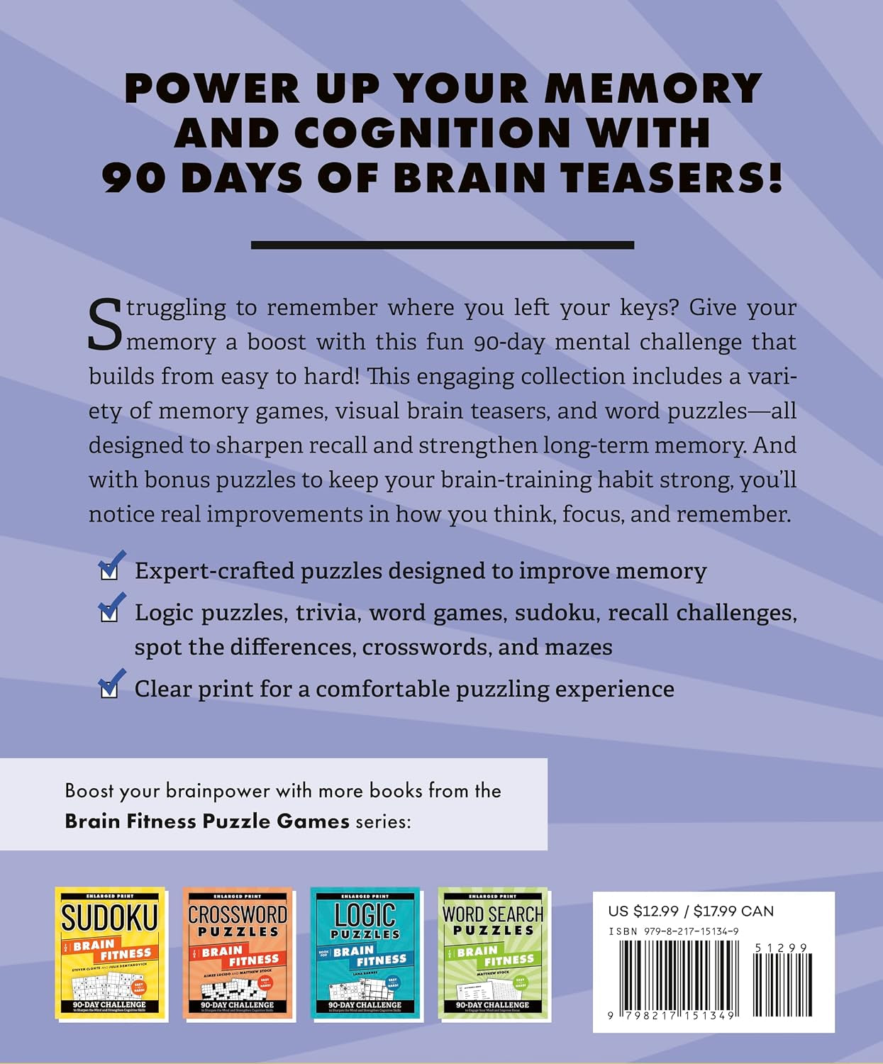 Brain Teasers for Memory Fitness: 90-Day Challenge to Strengthen Recall and Improve Cognitive Skills (Brain Fitness Puzzle Games)