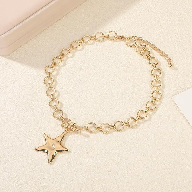 Chunky Star Necklace for Women Trendy Big Statement Necklace Large Star Pendant Necklaces Thick Chain OT Toggle Necklaces Boho Chunky Jewelry
