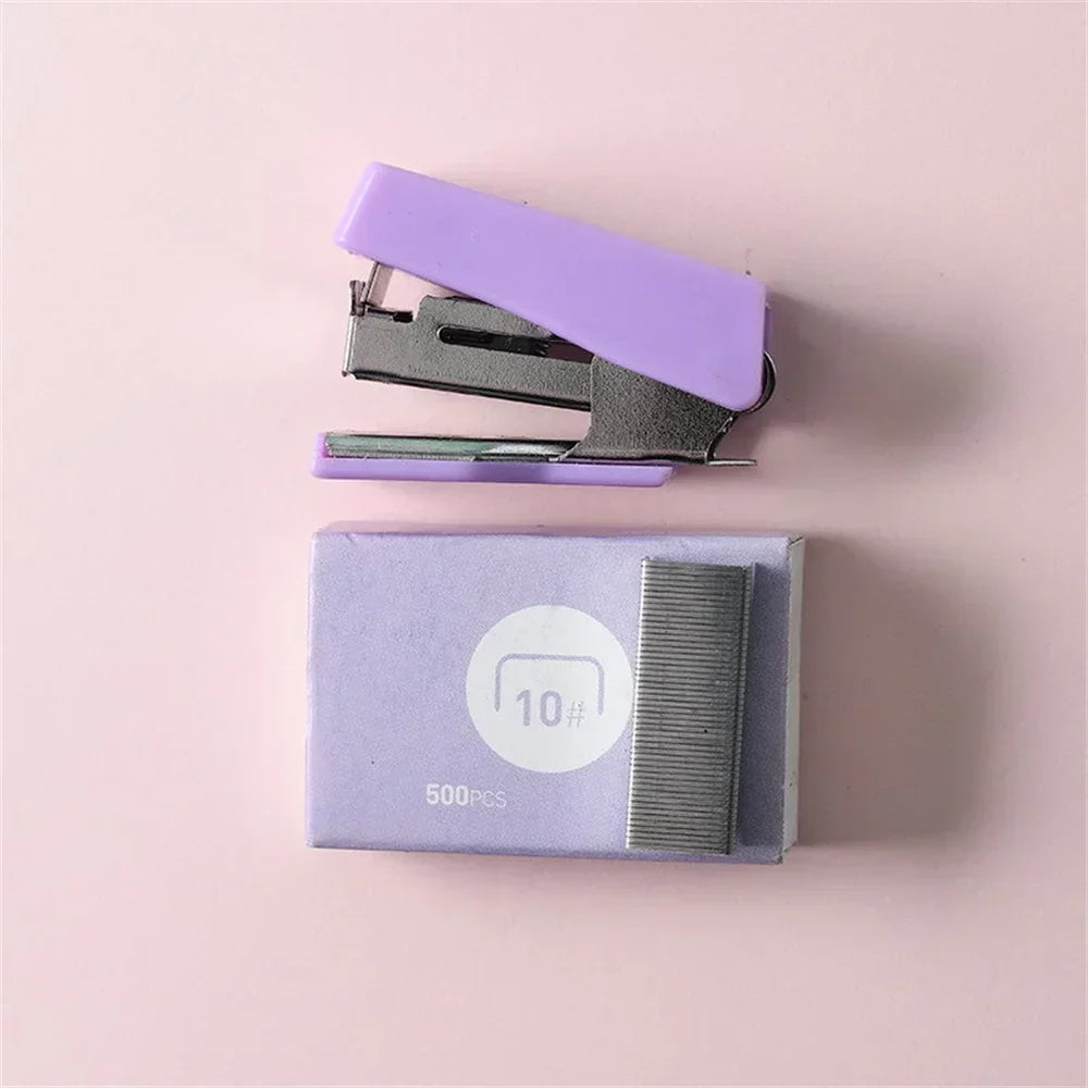 Cute Mini Stapler Morandi Color Metal Stapler Set with 500Pcs 10# Staples Binding Tools Cute Stationery School Office Supplies