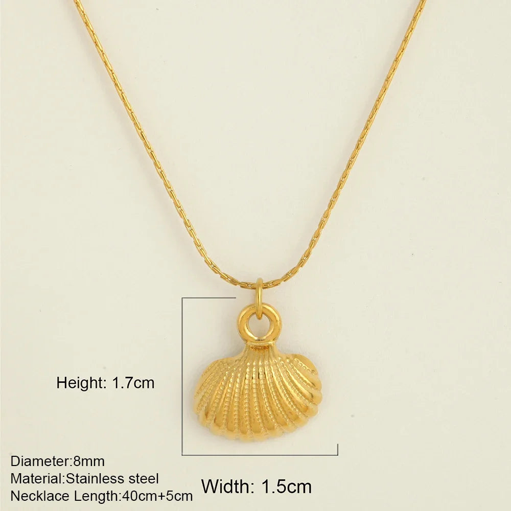 Ocean Series Golden Choker Stainless Steel Pendant Necklace for Women Shell Starfish Pendants Women'S Chunky Jewelry Accessories