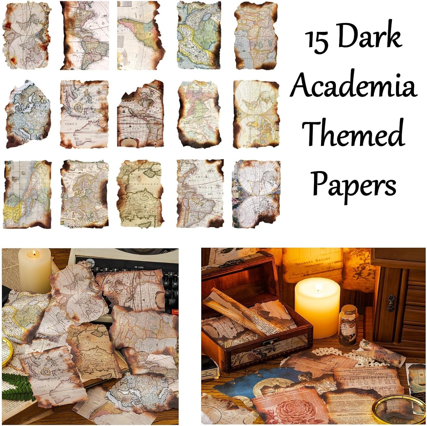 Vintage Aesthetic Scrapbook Supplies Kit with Scrapbook Paper, Stickers, Bookmarks for Scrapbooking, DIY Albums, Junk Journals, Bullet Journals, Dark Academia Aesthetic Decor (Dark1 129 Pcs)