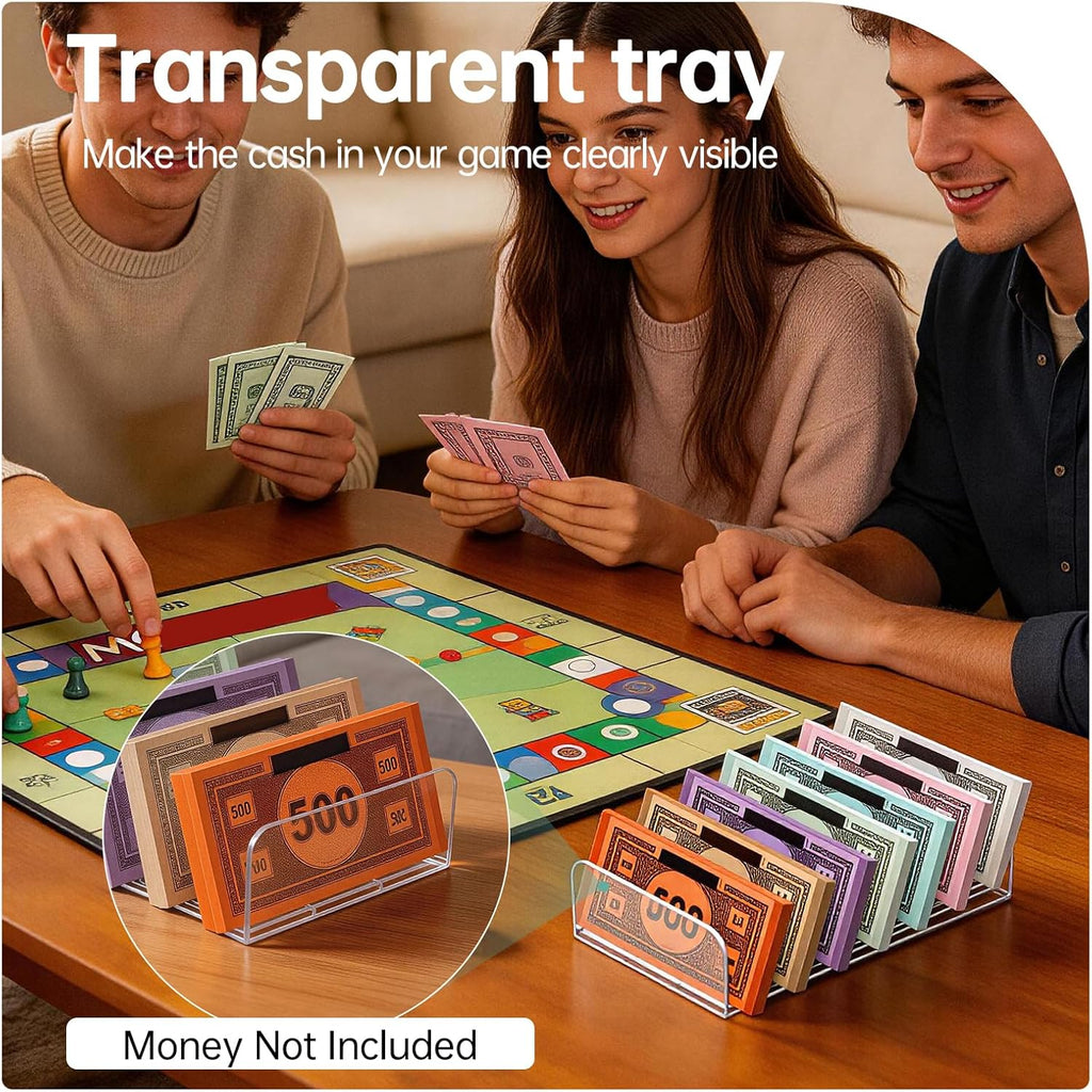 Money Tray Compatible with Monopoly-7 Slots,Clear Acrylic Money Organizer, Banker Tray Compatible with Monopoly Accessories(2Pack,Trays Only)