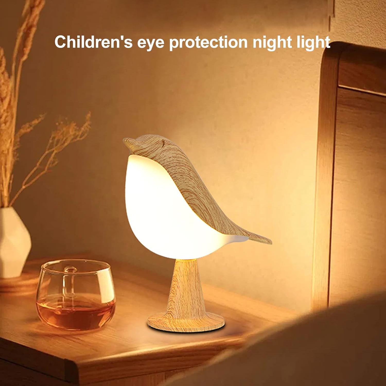 Bedside Touch Control Table Lamp Aroma Lamps Cute Bird Shaped Led Bedside Desk Lamp with USB Charging Port 3 Way Dimmable Creative Night Light Cordless Nightstand Lamp for Bedroom Home Office(Wood)