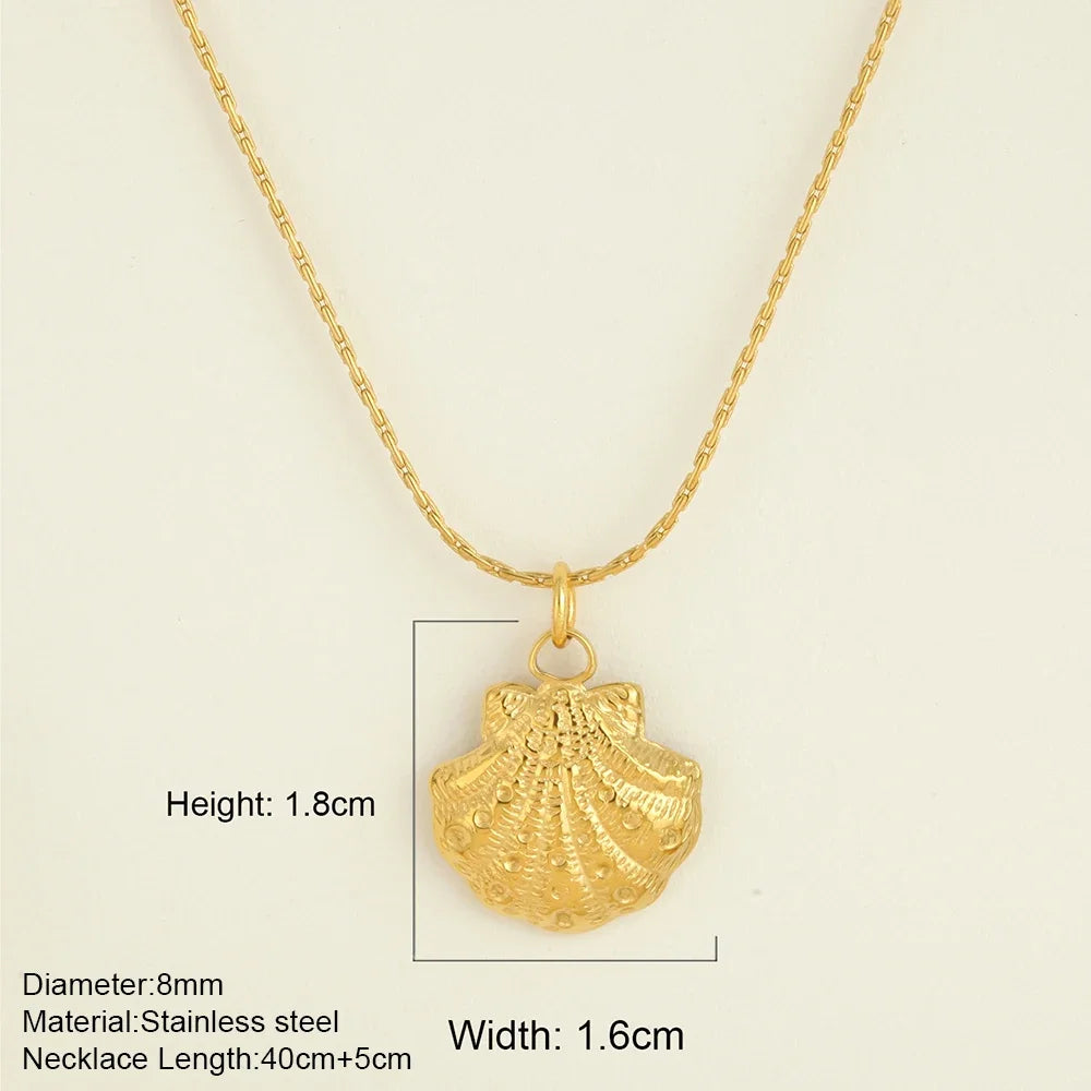 Ocean Series Golden Choker Stainless Steel Pendant Necklace for Women Shell Starfish Pendants Women'S Chunky Jewelry Accessories