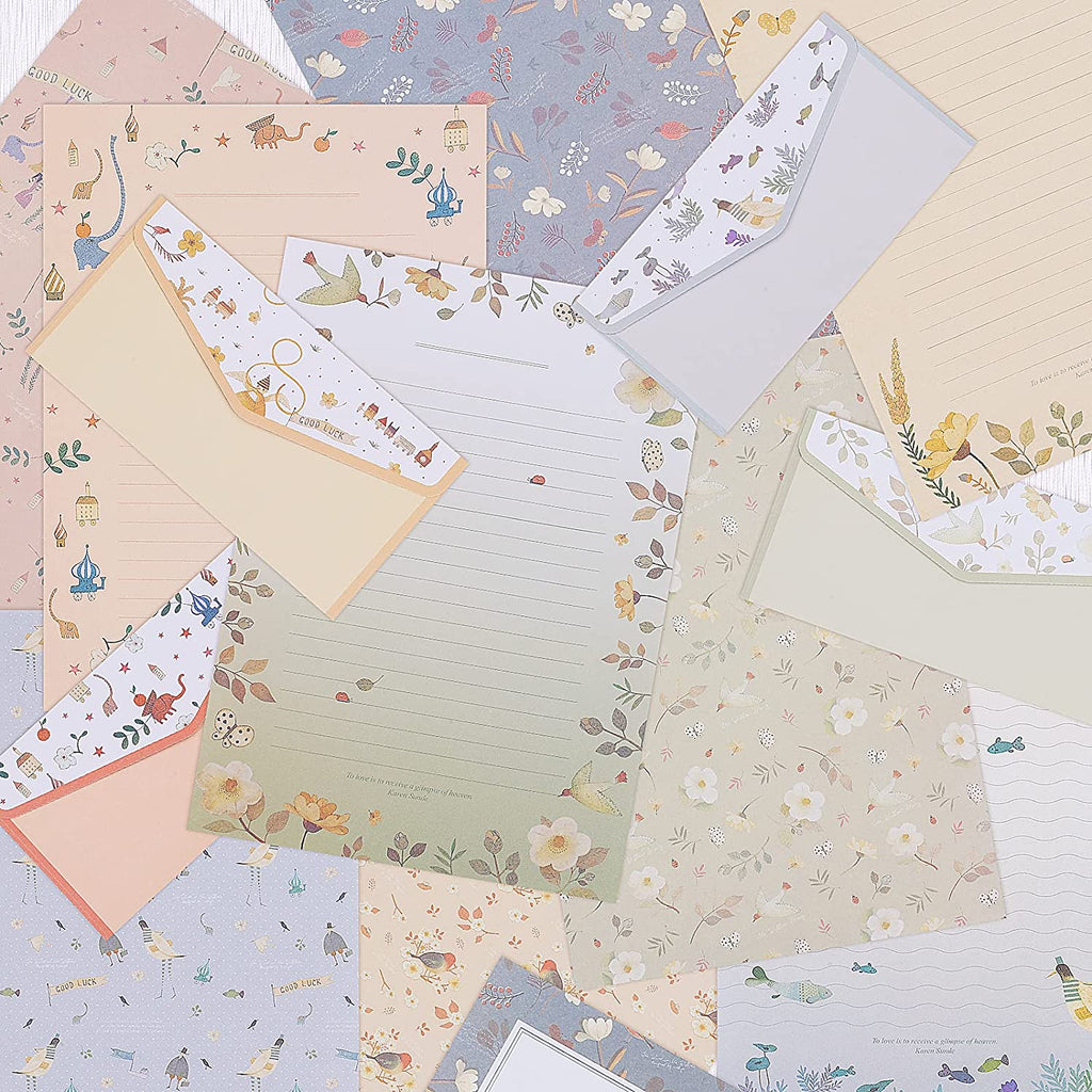 72Pcs Stationery Paper and Envelopes Set Contain 48Pcs Letter Paper 24Pcs Envelopes Double Sided Floral Design Lined Stationary Set for Writing Letters Poem Office School Supplies