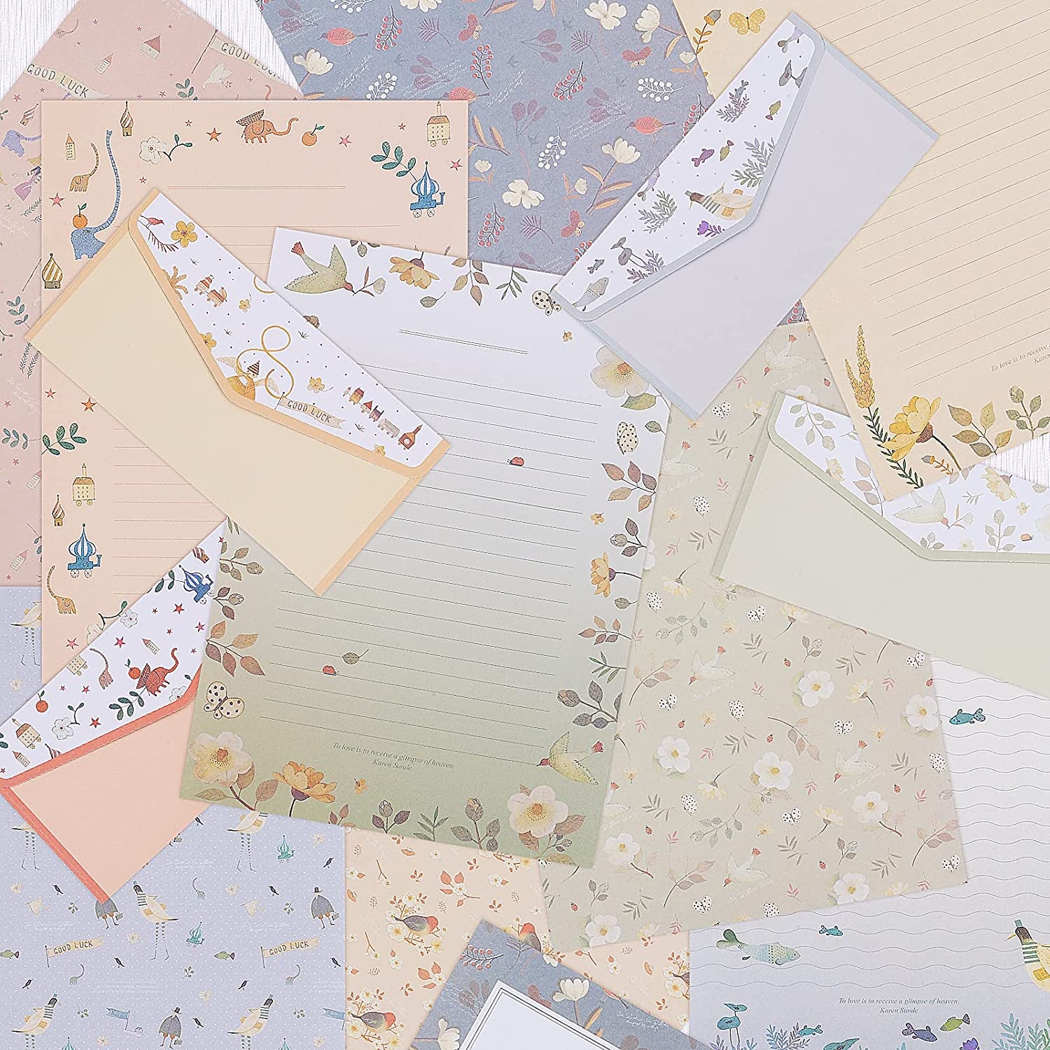 72Pcs Stationery Paper and Envelopes Set Contain 48Pcs Letter Paper 24Pcs Envelopes Double Sided Floral Design Lined Stationary Set for Writing Letters Poem Office School Supplies