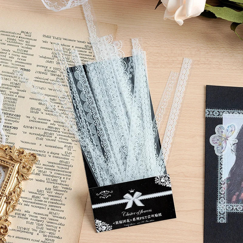 30PCS PET White Lace Stationery Stickers Decorative Phone Case Cute Stationery Kids Diary Girls Scrapbooking Card Decals Laptop