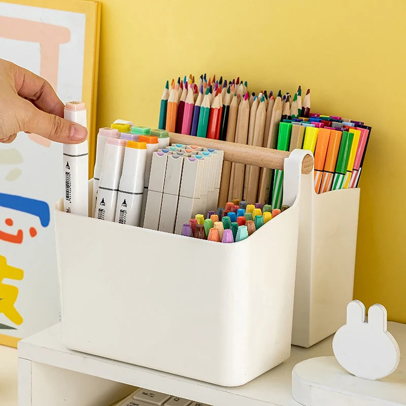 1Pc Multifunctional Storage Holder School Office Portable Pen Holder Storage Box Large Capacity Desktop Sundries Storage Basket